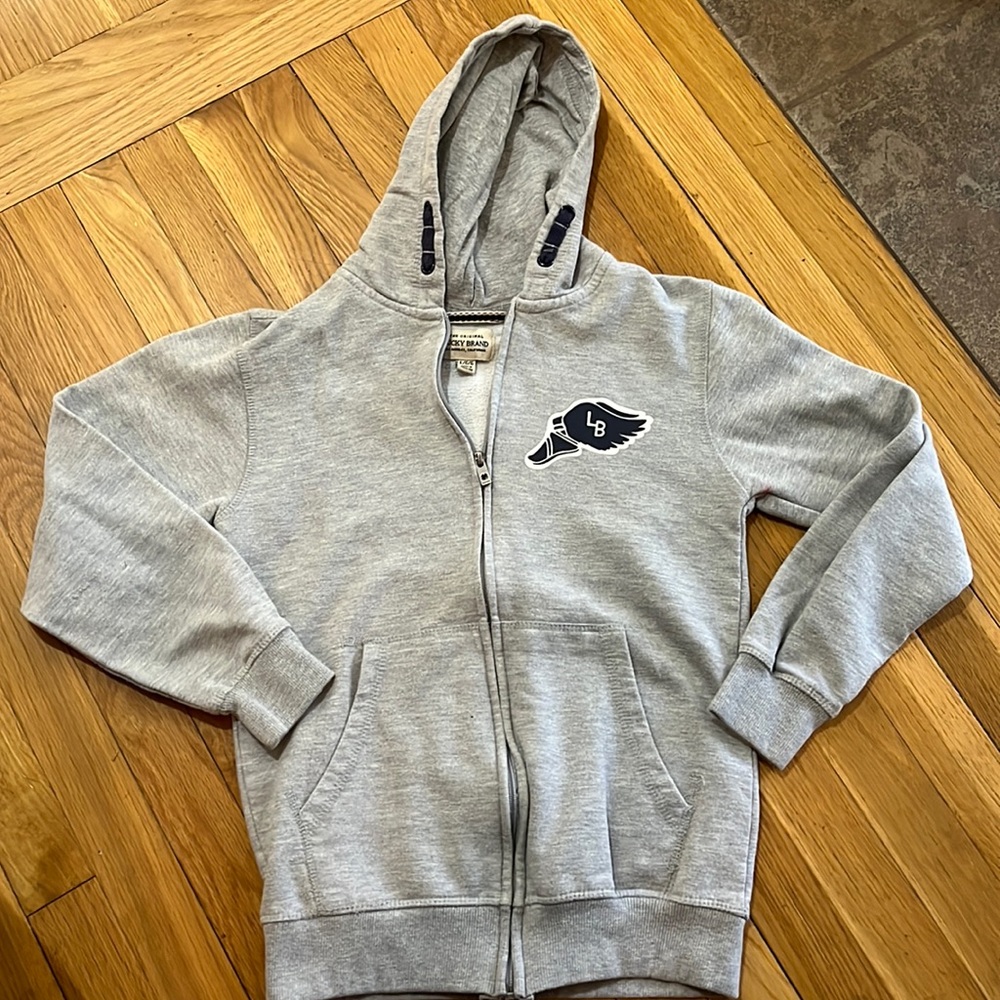 Lucky Brand Boys Large Zip-Up Gray Hoodie Sweatshirt